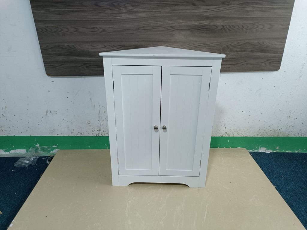 Freestanding Corner Cabinet with Adjustable Shelf and Beadboard Doors