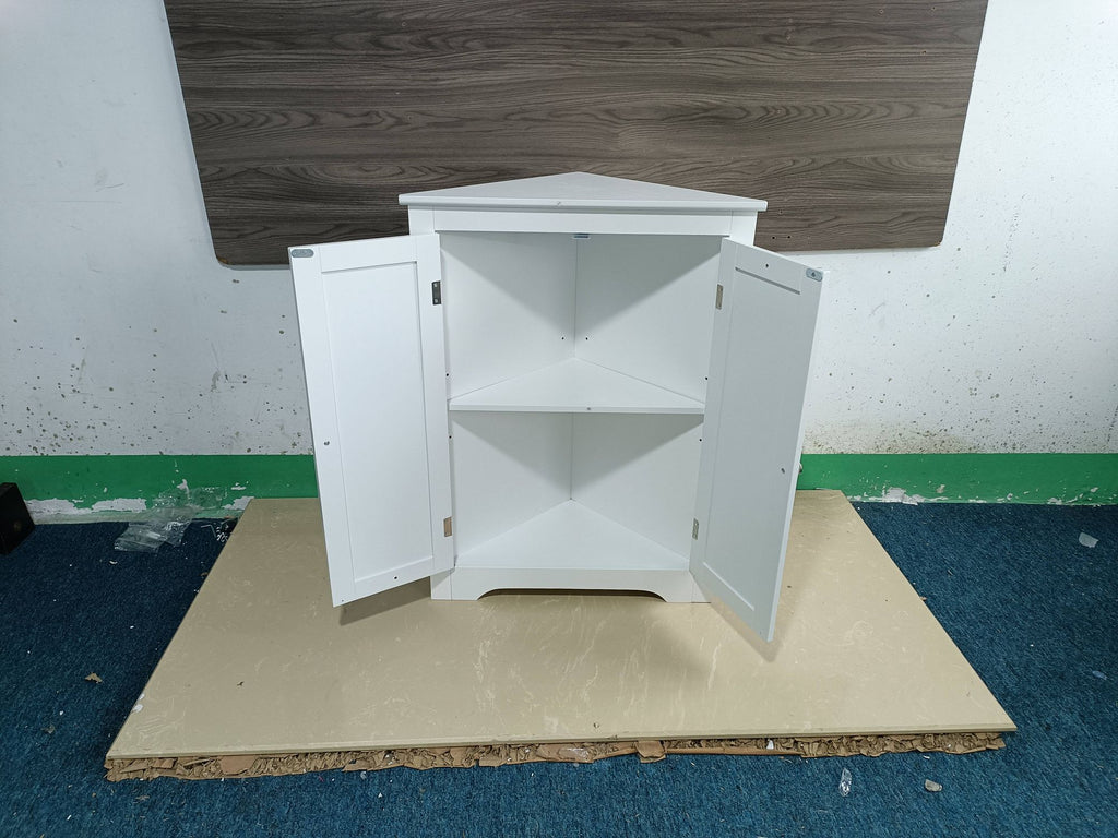 Freestanding Corner Cabinet with Adjustable Shelf and Beadboard Doors