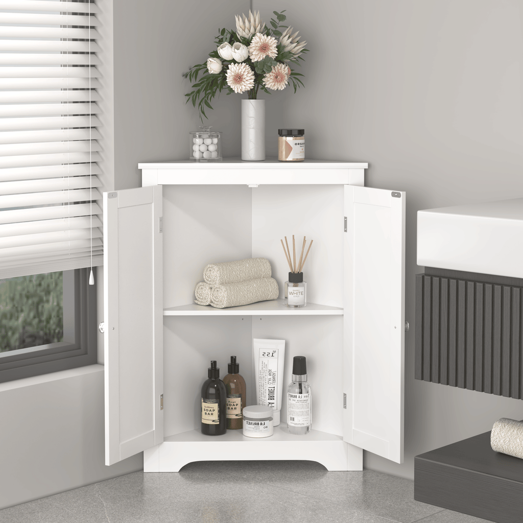 Freestanding Corner Cabinet with Adjustable Shelf and Beadboard Doors