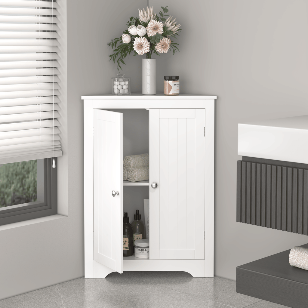 Freestanding Corner Cabinet with Adjustable Shelf and Beadboard Doors