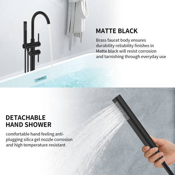 Matte Black Freestanding Tub Filler with Handheld Shower