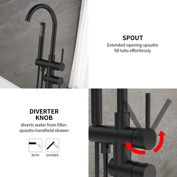Matte Black Freestanding Tub Filler with Handheld Shower
