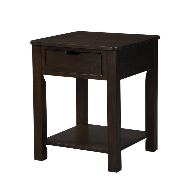 Flora Dark Brown End Table with Drawer and Shelf