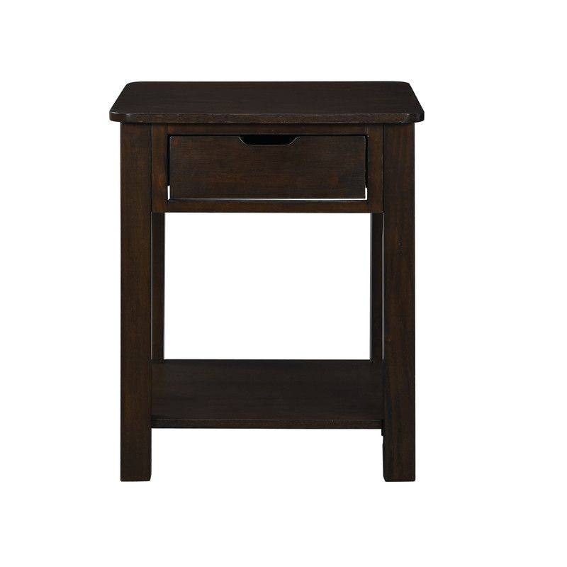 Flora Dark Brown End Table with Drawer and Shelf