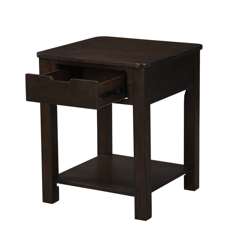Flora Dark Brown End Table with Drawer and Shelf