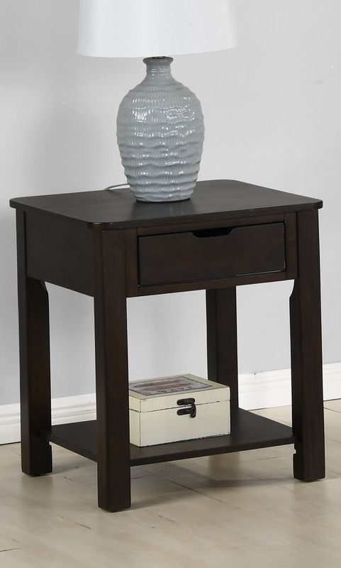 Flora Dark Brown End Table with Drawer and Shelf