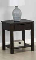 Flora Dark Brown End Table with Drawer and Shelf