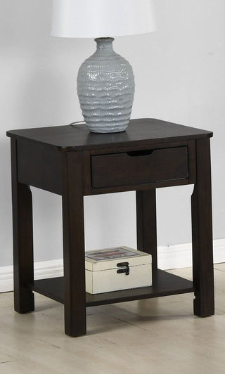 Flora Dark Brown End Table with Drawer and Shelf