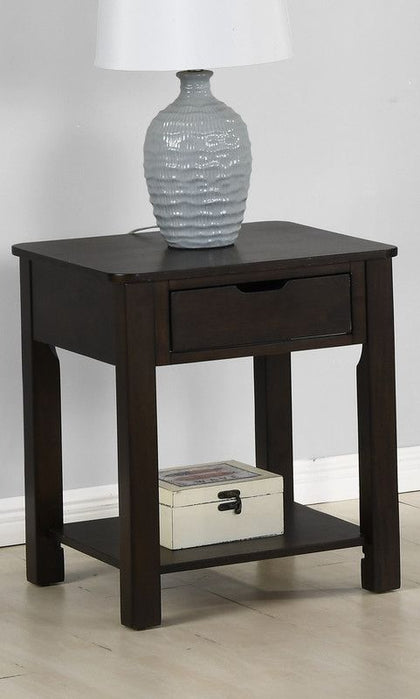 Flora Dark Brown End Table with Drawer and Shelf