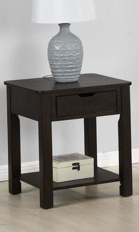 Flora Dark Brown End Table with Drawer and Shelf