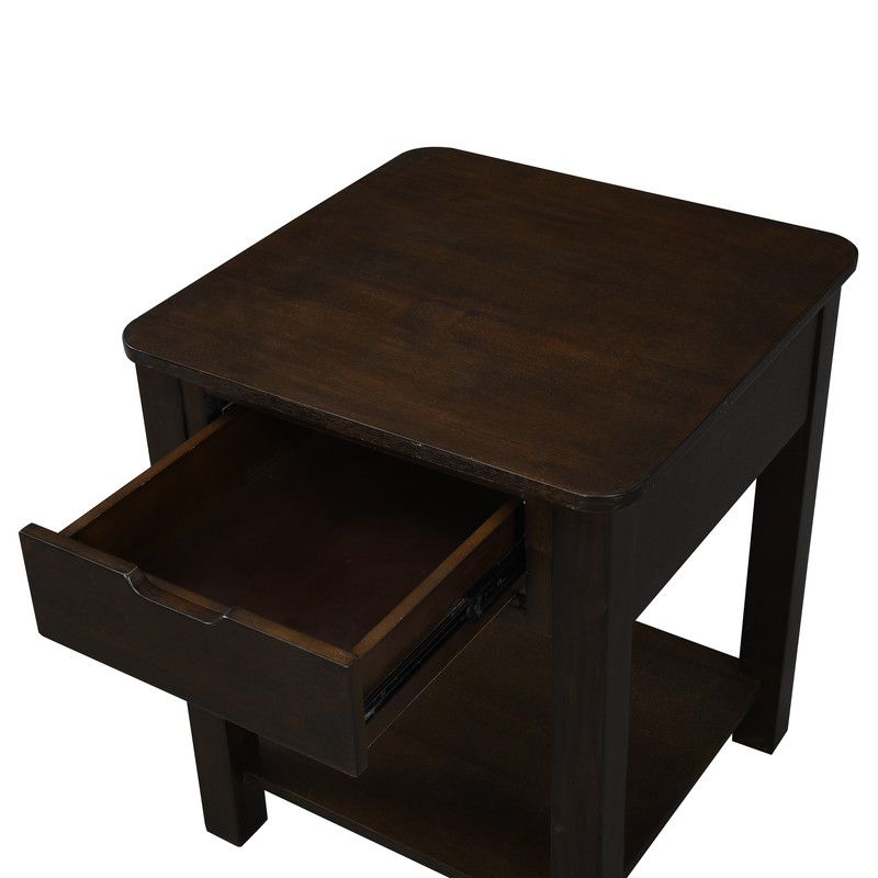 Flora Dark Brown End Table with Drawer and Shelf