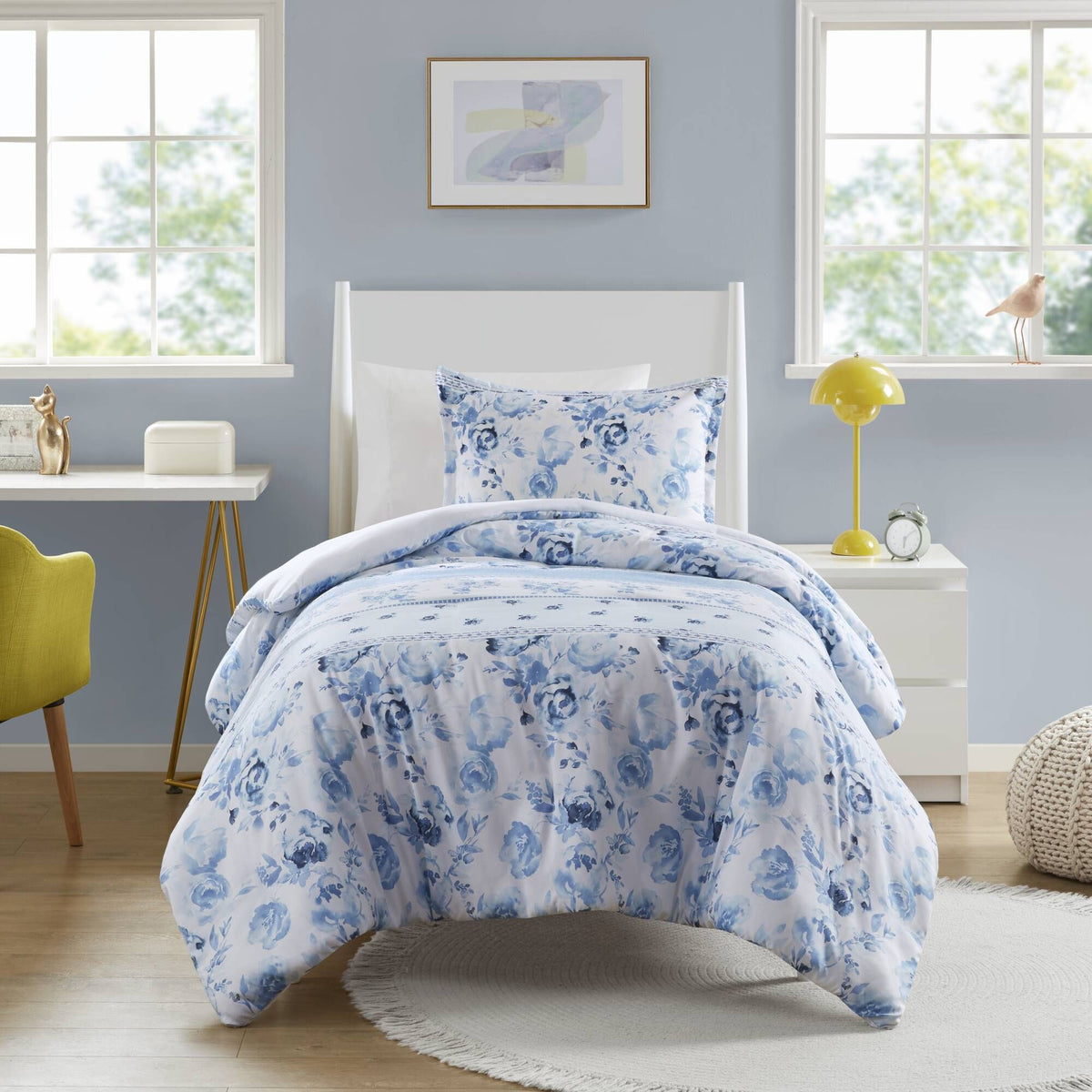 Floral Striped Duvet Cover Set Full/Queen