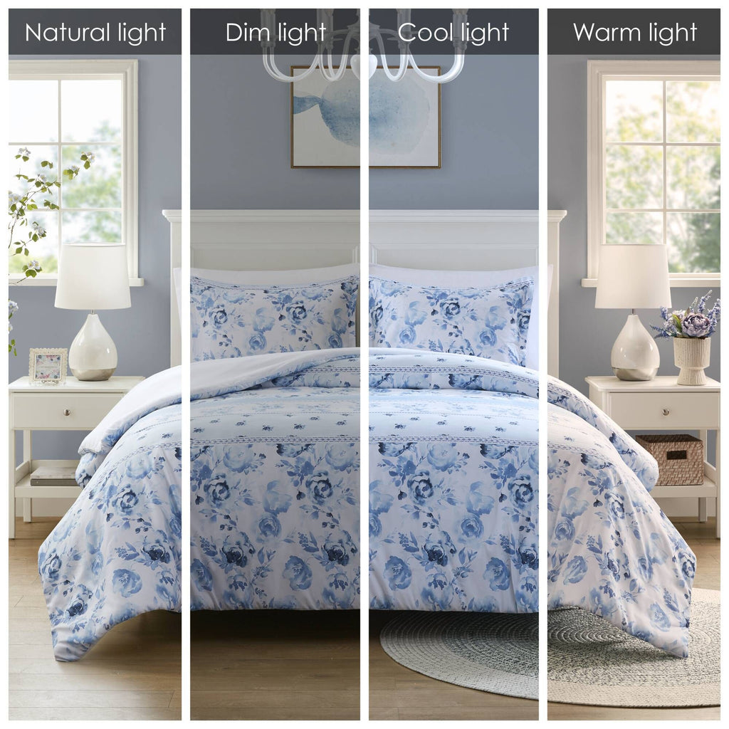 Floral Striped Duvet Cover Set Full/Queen