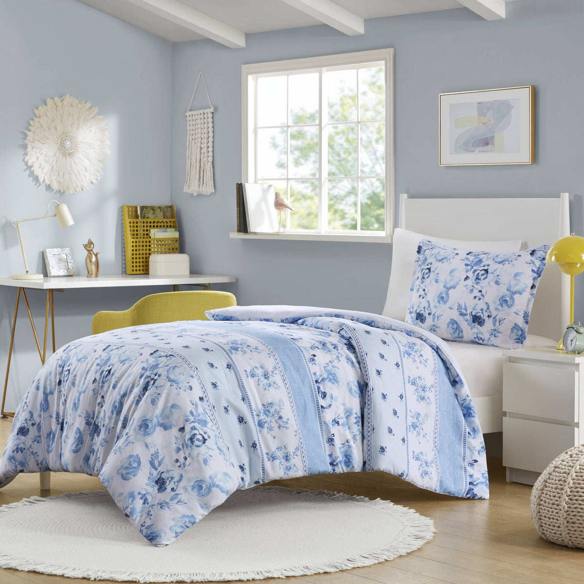 Floral Striped Duvet Cover Set Full/Queen