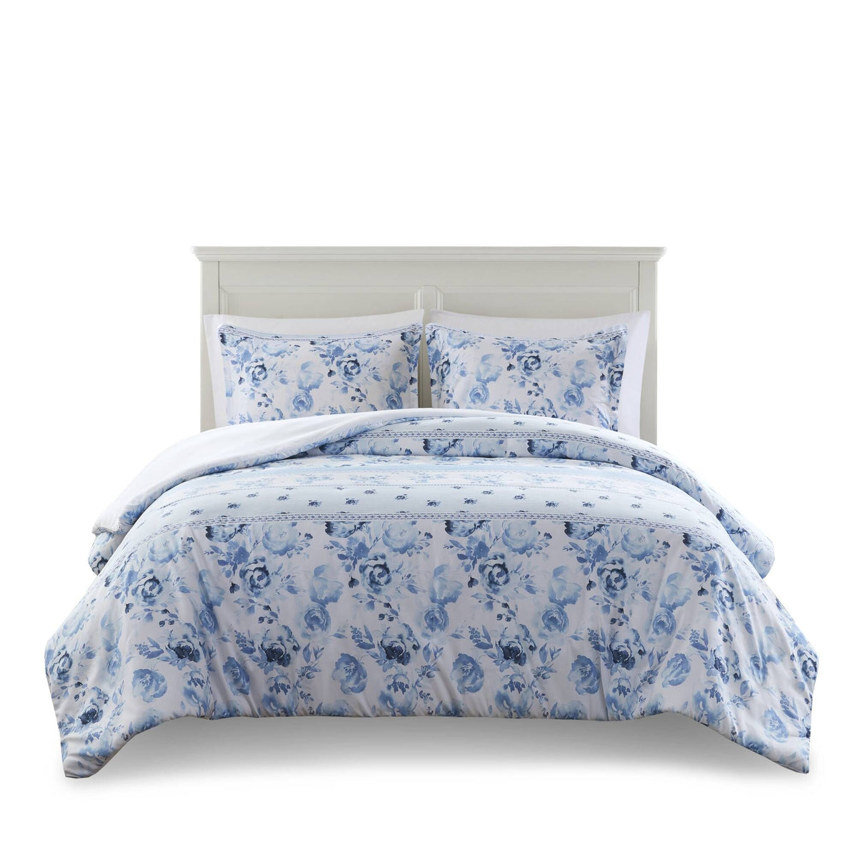 Floral Striped Duvet Cover Set Full/Queen