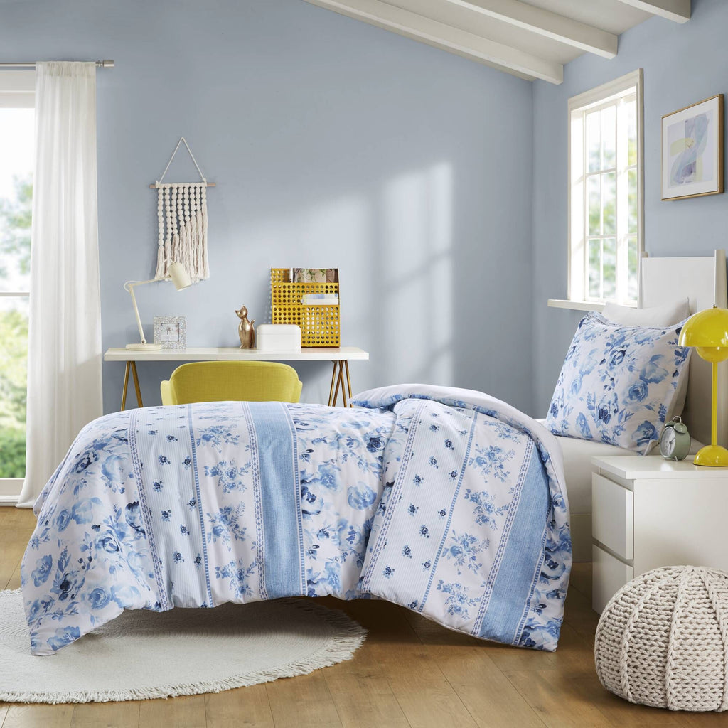 Floral Striped Duvet Cover Set Full/Queen
