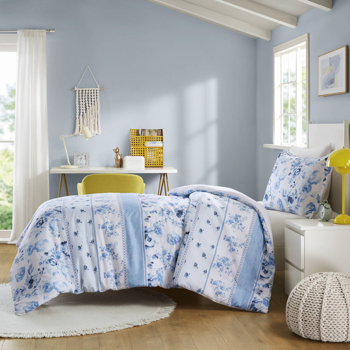 Floral Striped Duvet Cover Set Full/Queen