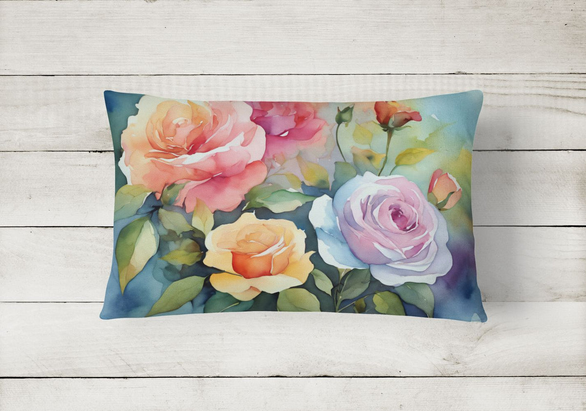 Watercolor Roses Indoor-Outdoor Throw Pillow