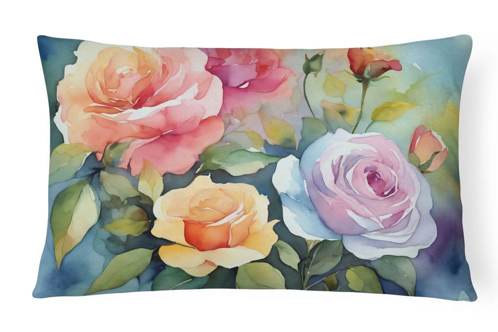 Watercolor Roses Indoor-Outdoor Throw Pillow