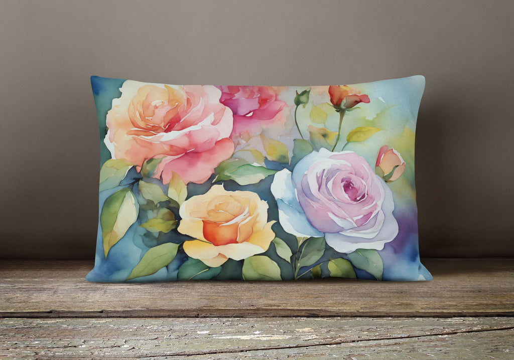 Watercolor Roses Indoor-Outdoor Throw Pillow