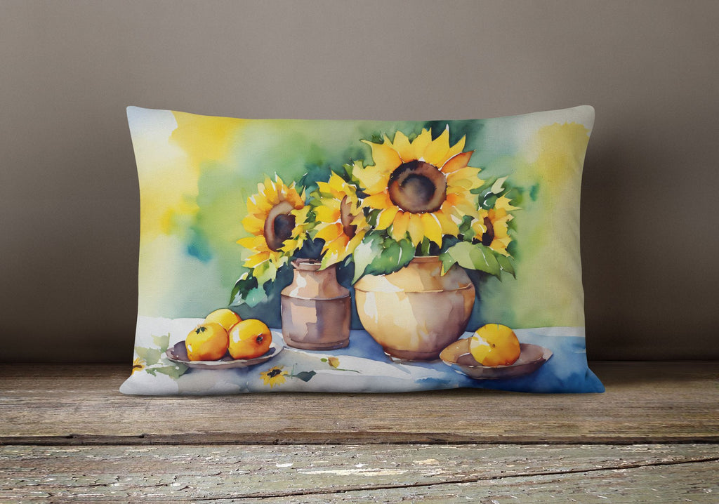 Sunflowers in Watercolor Indoor-Outdoor Throw Pillow