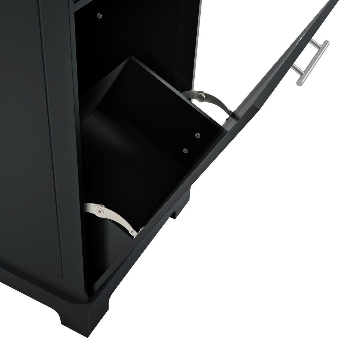 Fluted Kitchen Island with Trash Can Storage Cabinet, Power Outlet, Internal Storage Rack