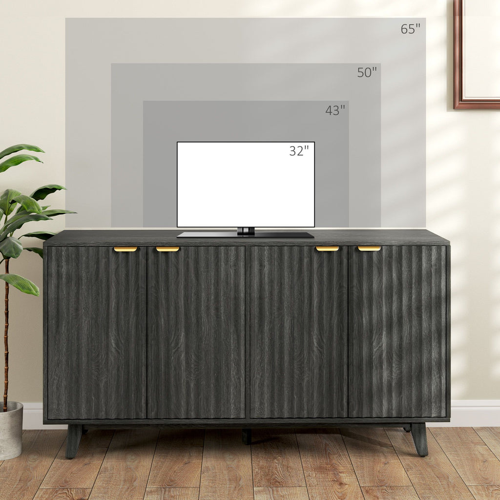Distressed Gray Fluted Sideboard with Gold Pulls