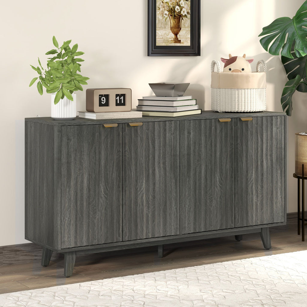 Distressed Gray Fluted Sideboard with Gold Pulls