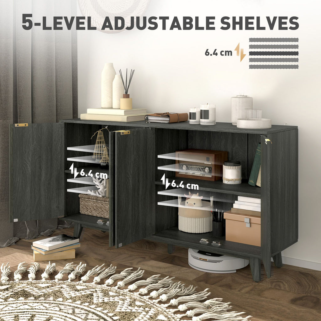 Distressed Gray Fluted Sideboard with Gold Pulls