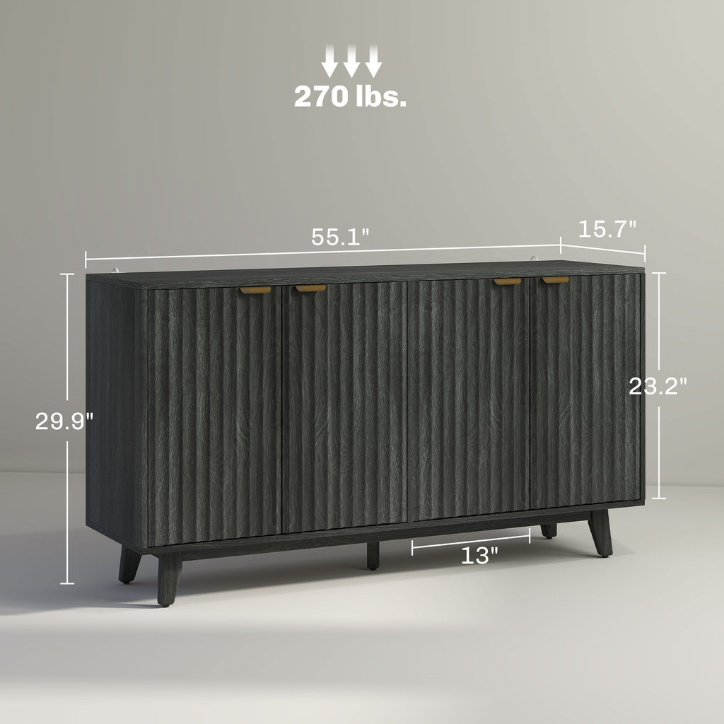 Distressed Gray Fluted Sideboard with Gold Pulls