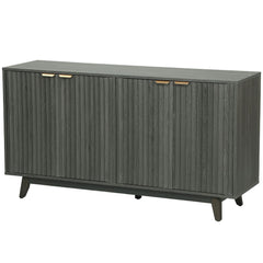 Distressed Gray Fluted Sideboard with Gold Pulls