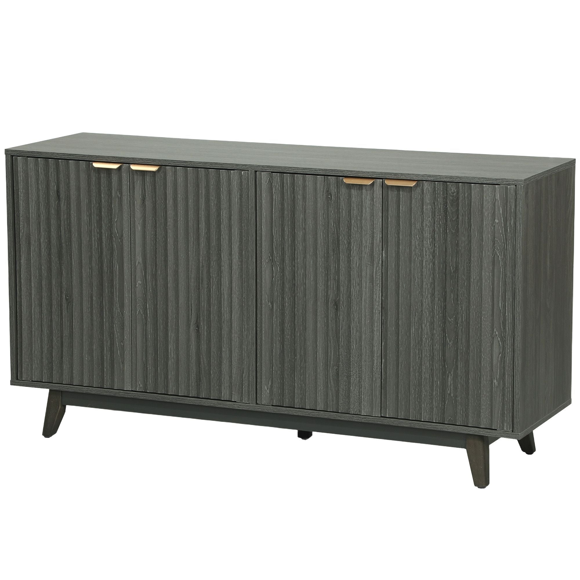 Distressed Gray Fluted Sideboard with Gold Pulls