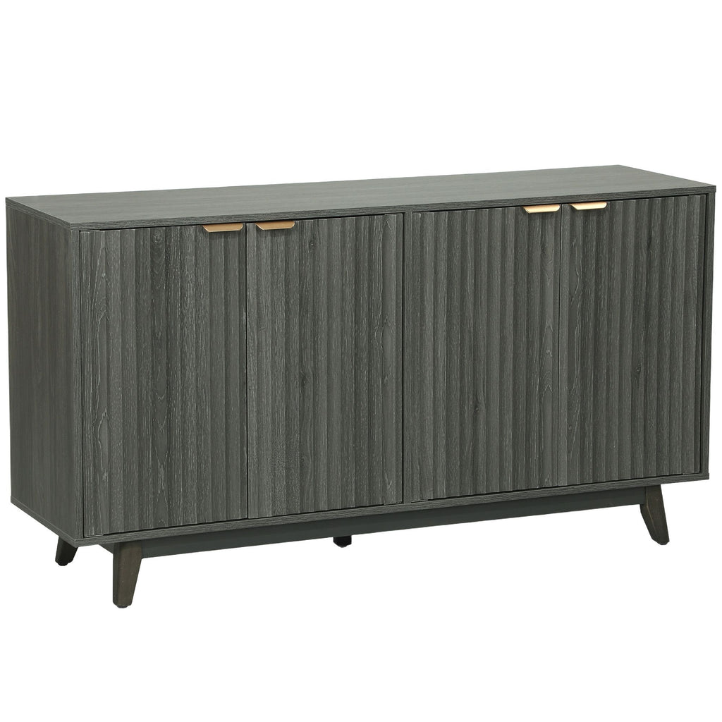 Distressed Gray Fluted Sideboard with Gold Pulls