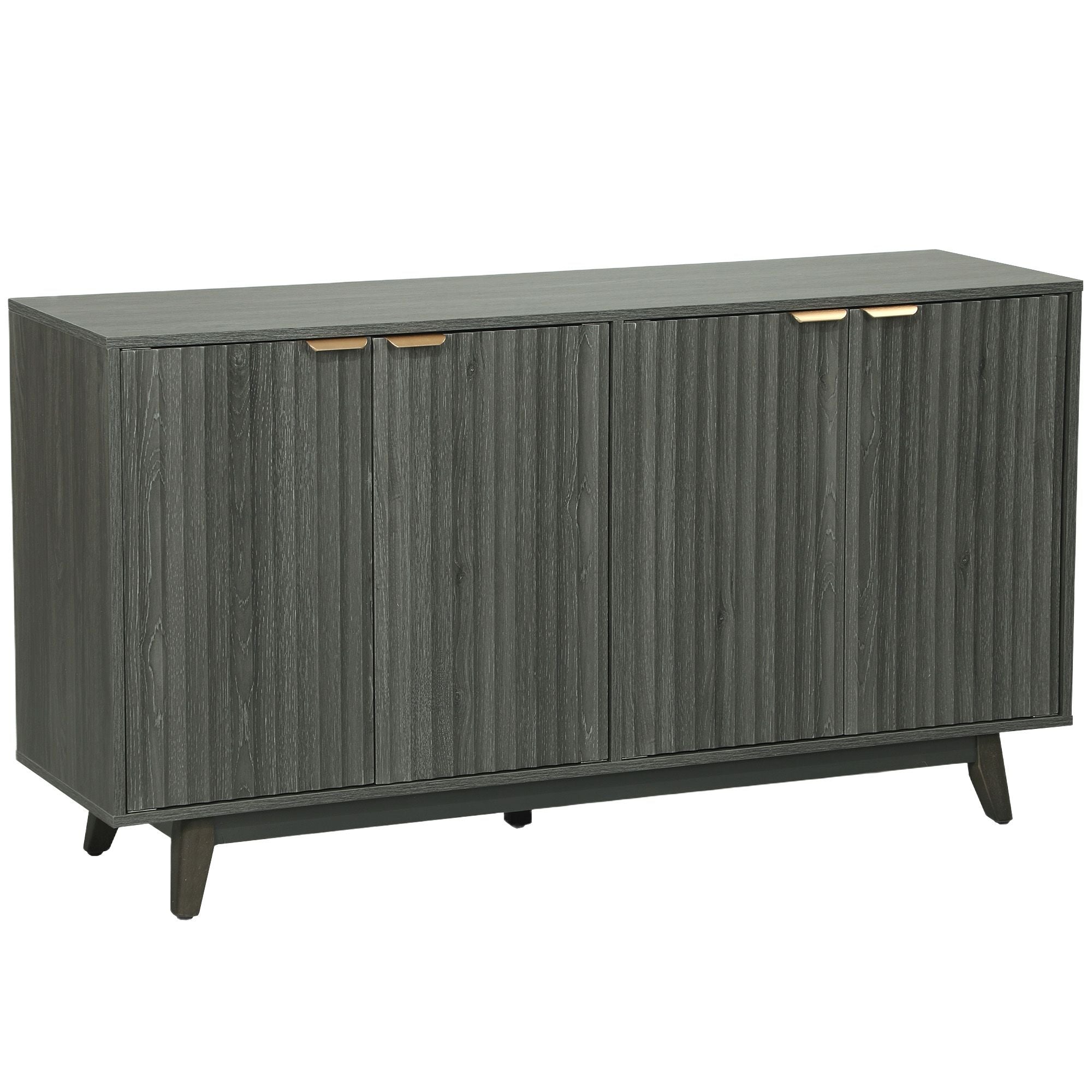 Distressed Gray Fluted Sideboard with Gold Pulls