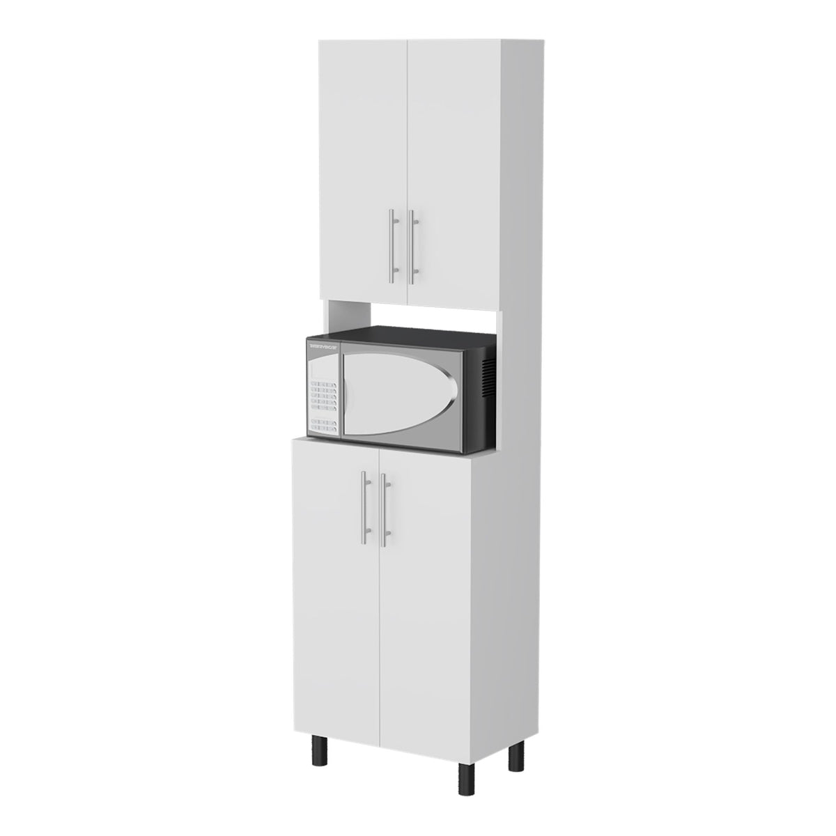 FM FURNITURE Ko Vaya Double Cabinet Kitchen Pantry with Open Storage. White