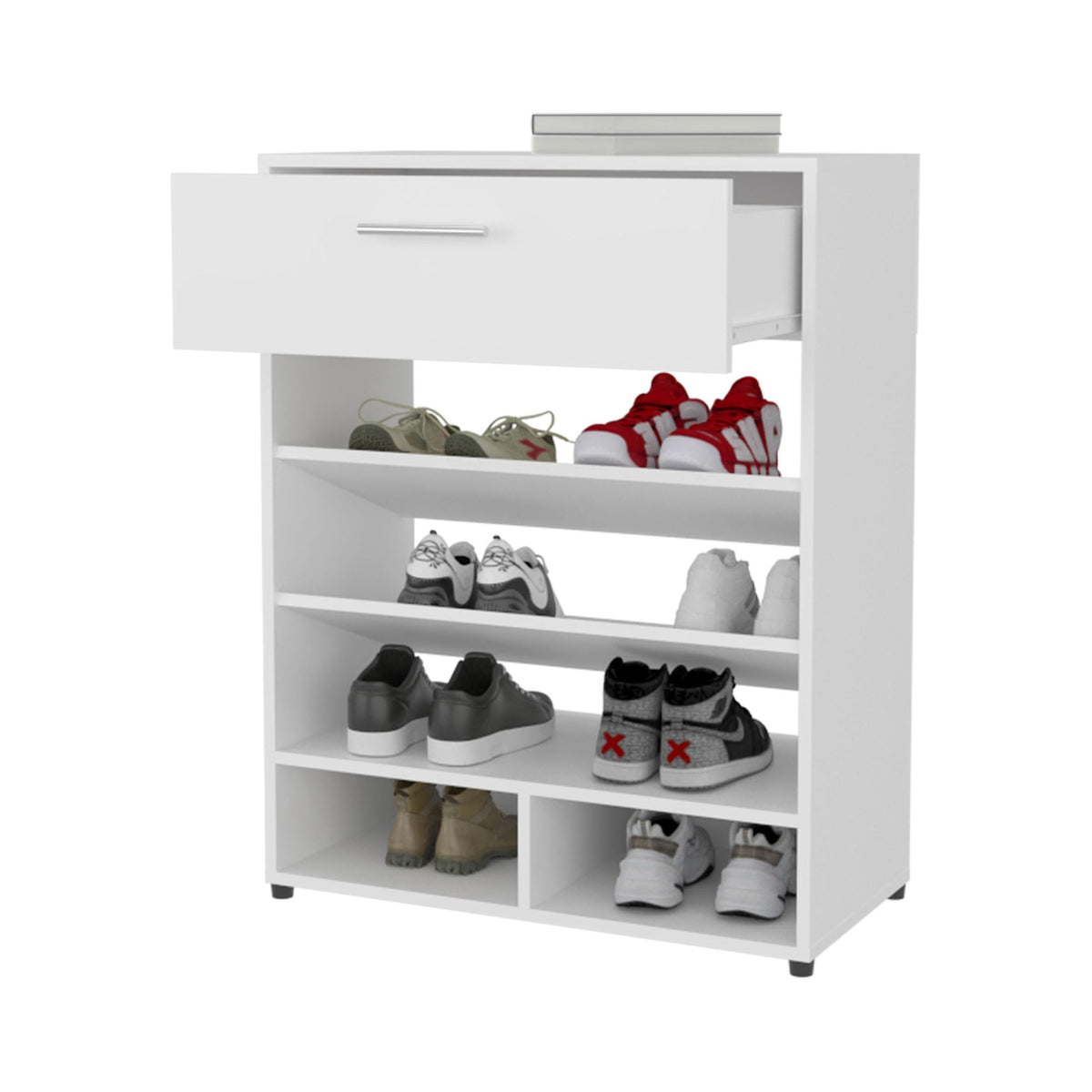 FM Furniture Onawa Modern Shoe Rack with Drawer – White