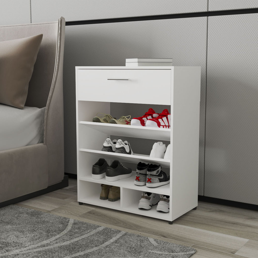 FM Furniture Onawa Modern Shoe Rack with Drawer – White