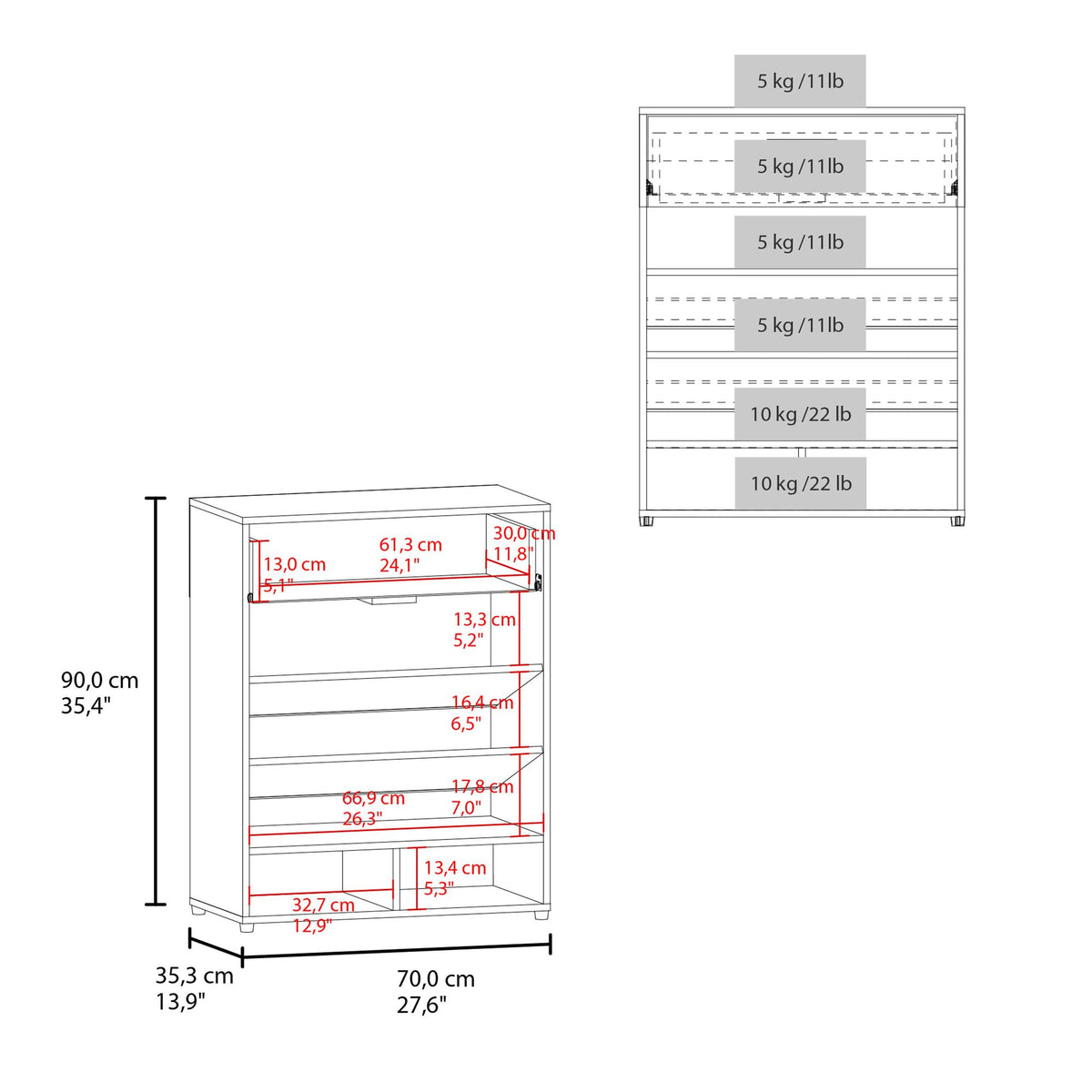 FM Furniture Onawa Modern Shoe Rack with Drawer – White