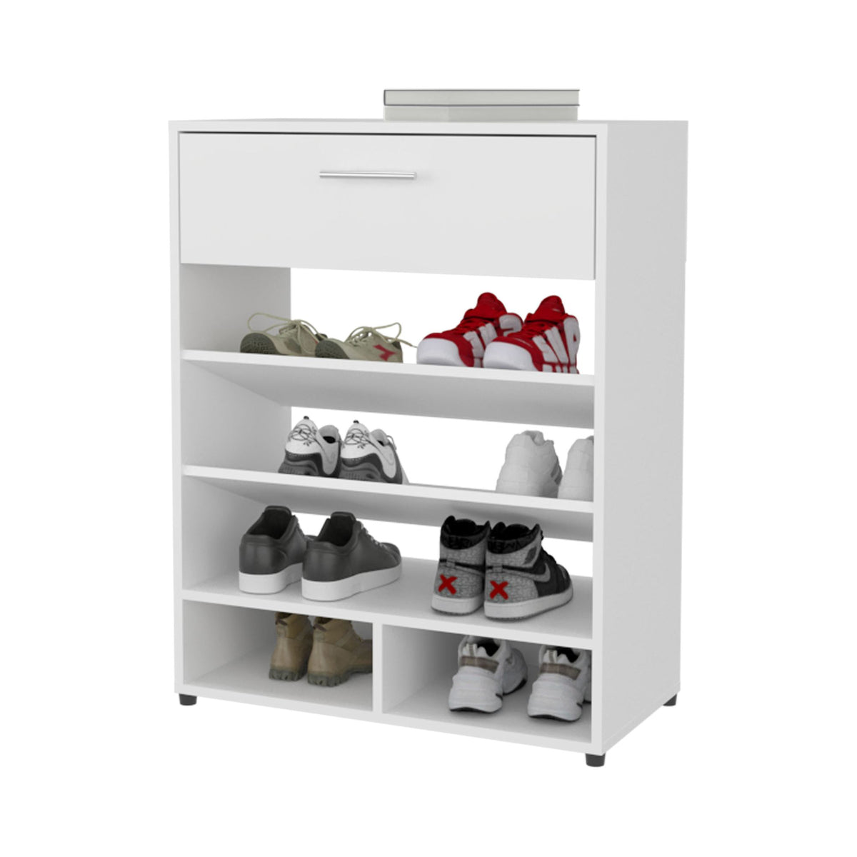 FM Furniture Onawa Modern Shoe Rack with Drawer – White