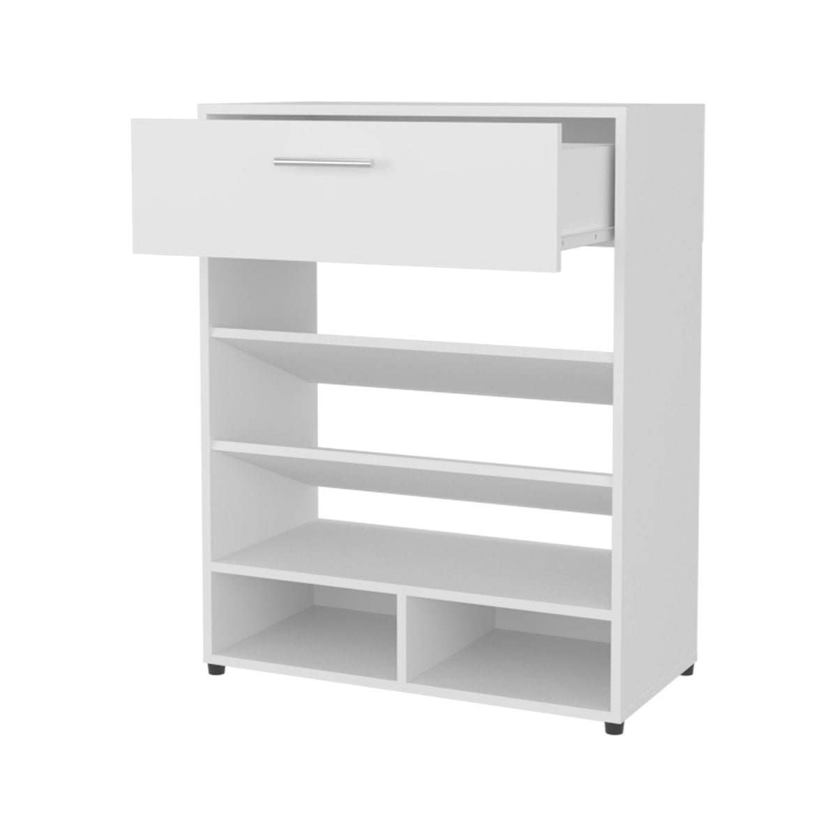 FM Furniture Onawa Modern Shoe Rack with Drawer – White