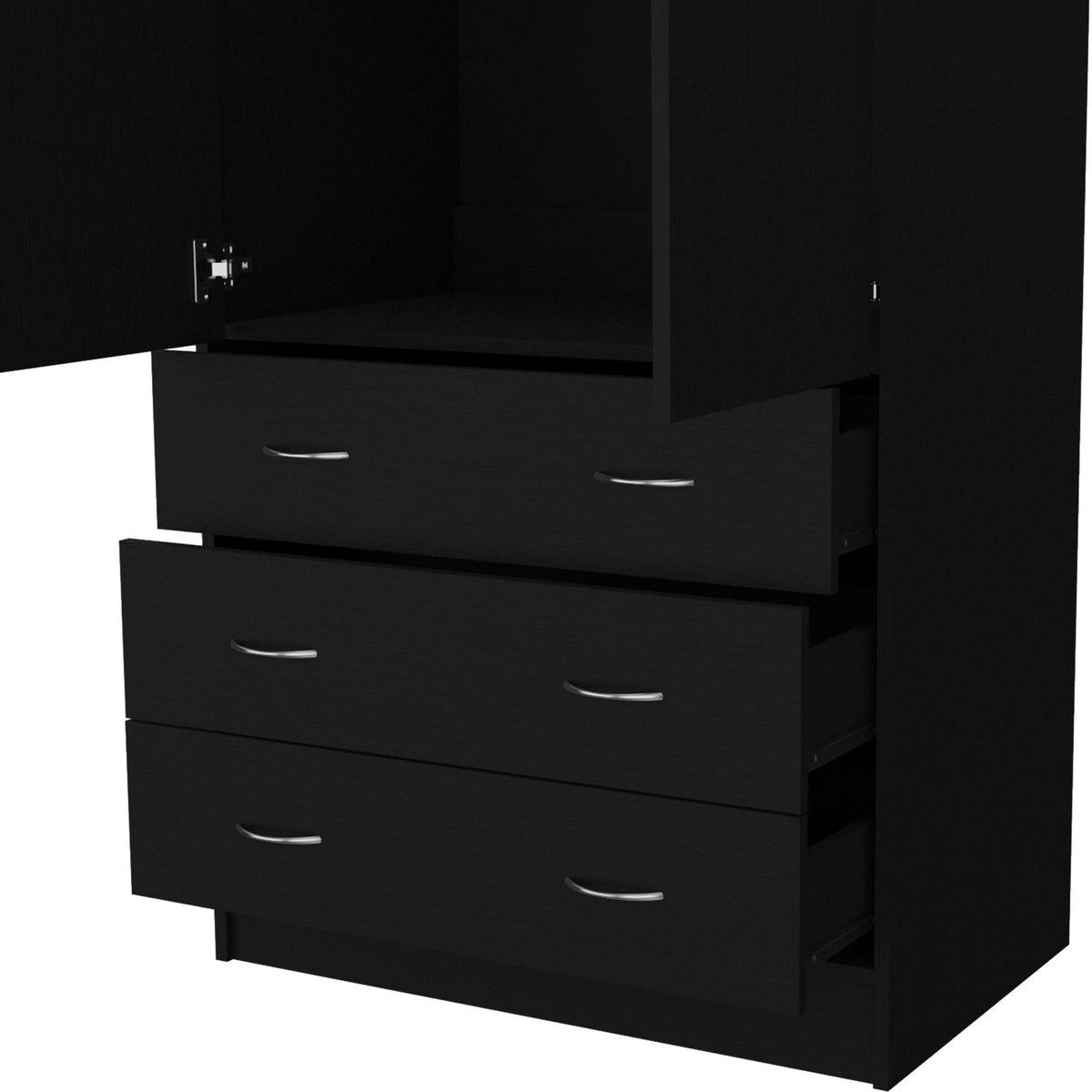FM FURNITURE Prescott Armoire, with 2 doors, 3 drawers and 1 hanging rod, Black