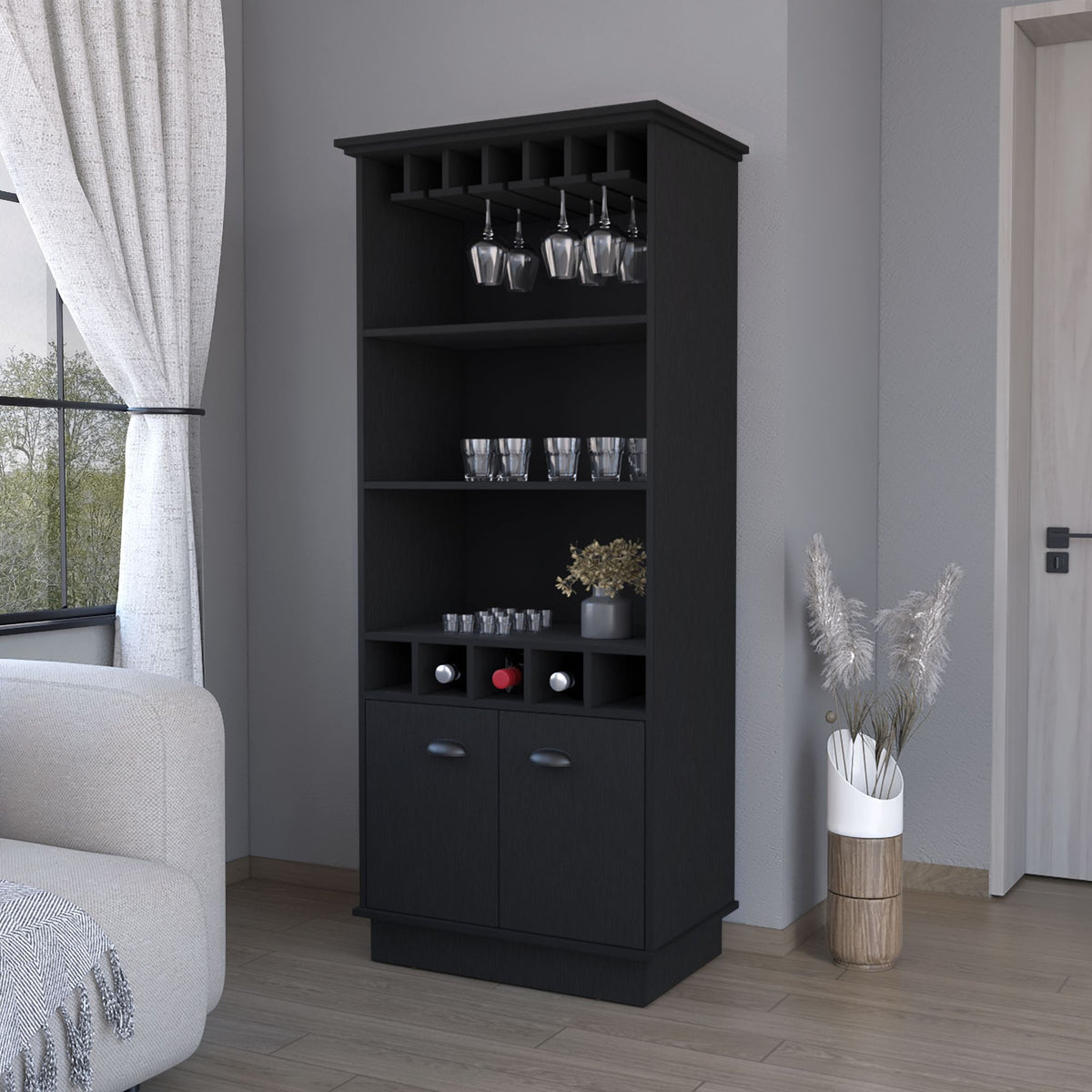 Sophia Bar Cabinet with Glassware and Bottle Storage