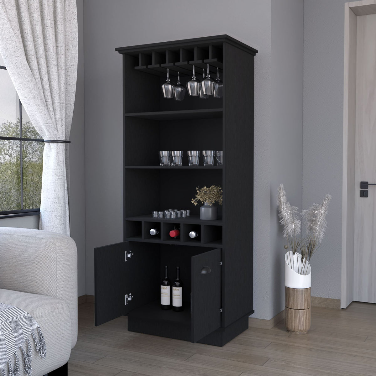 Sophia Bar Cabinet with Glassware and Bottle Storage