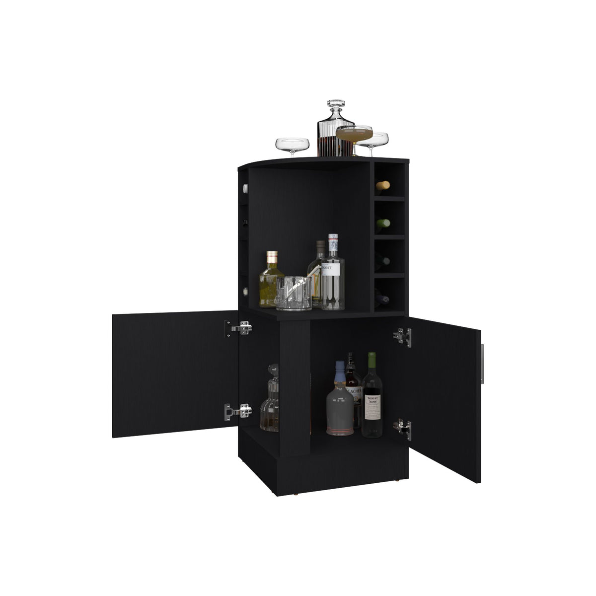 Corner Bar Cabinet with Wine Rack, Open Shelves, and Hidden Storage