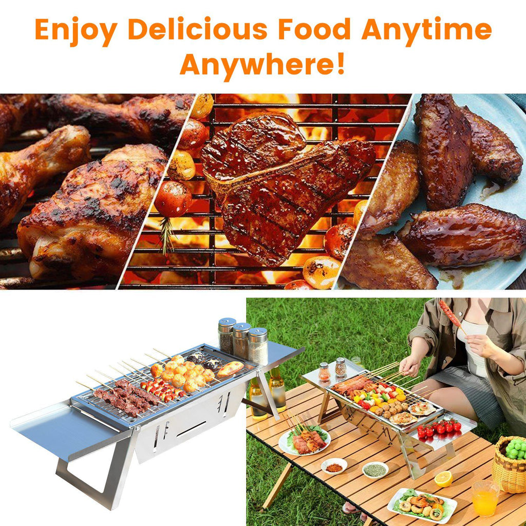 Foldable Charcoal BBQ Grill Stainless Steel Grill Net Easy Setup Portable Tabletop Barbecue Grill fo