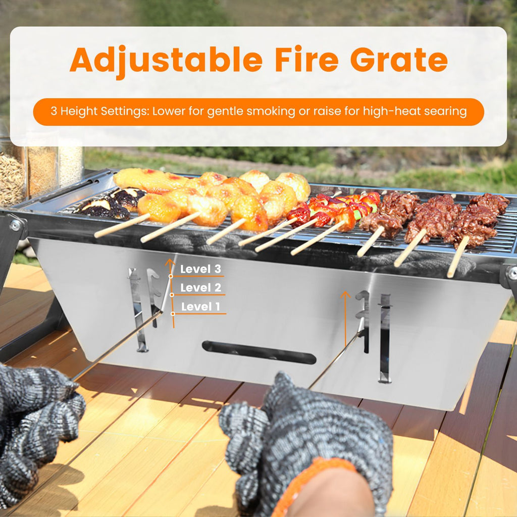 Foldable Charcoal BBQ Grill Stainless Steel Grill Net Easy Setup Portable Tabletop Barbecue Grill fo