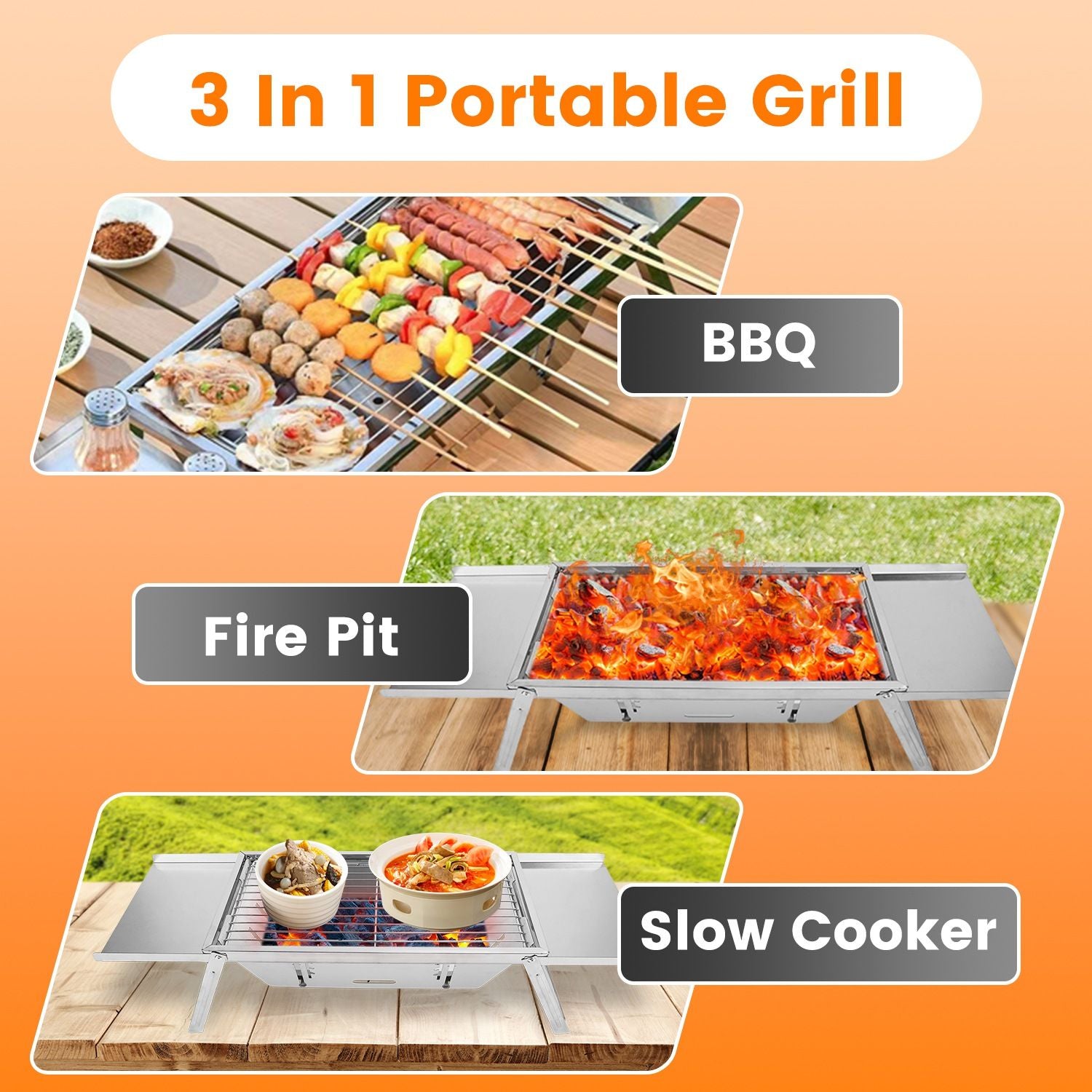 Foldable Charcoal BBQ Grill Stainless Steel Grill Net Easy Setup Portable Tabletop Barbecue Grill fo