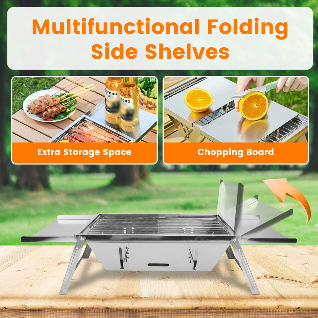 Foldable Charcoal BBQ Grill Stainless Steel Grill Net Easy Setup Portable Tabletop Barbecue Grill fo