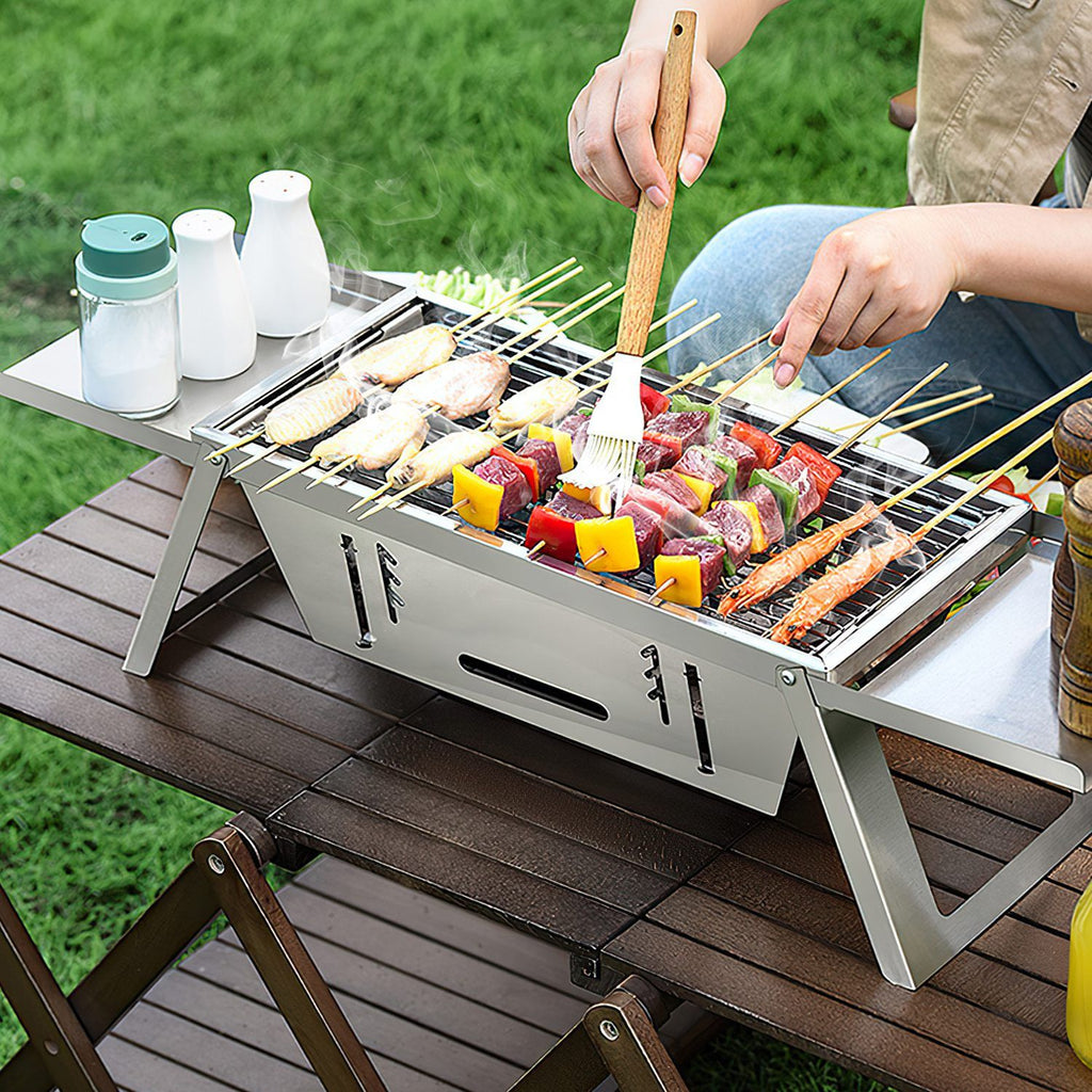 Foldable Charcoal BBQ Grill Stainless Steel Grill Net Easy Setup Portable Tabletop Barbecue Grill fo