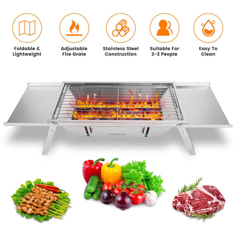 Foldable Charcoal BBQ Grill Stainless Steel Grill Net Easy Setup Portable Tabletop Barbecue Grill fo